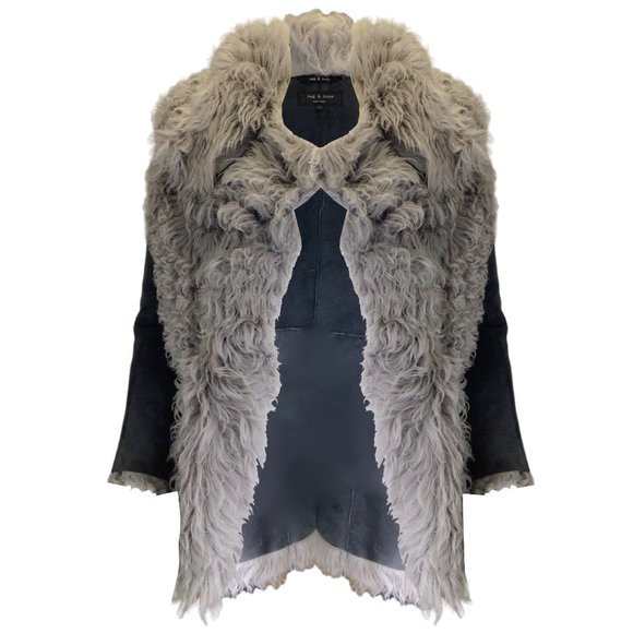 RAG & BONE GREY LAMB SUEDE SHEARLING COAT - Picture 1 of 5